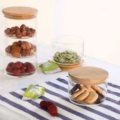 Förvaringsburkar-Förvaringsburkar i glas i flera nivåer, snacks och torkad frukt, salladsskål i glas med lock