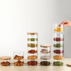 Förvaringsburkar-Förvaringsburkar i glas i flera nivåer, snacks och torkad frukt, salladsskål i glas med lock