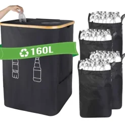 Källsorteringskärl-Förvaringskorg, Stor Kapacitet, Anti-Lukt Design,svart