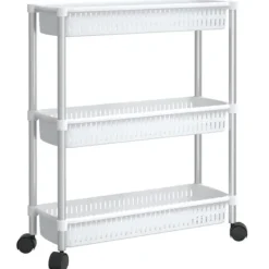 Förvaringslådor för hemmet - Living Förvaringsvagn 3 hyllor silver och vit aluminium