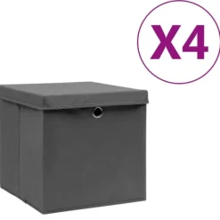 vidaXL Förvaringslådor För Hemmet-Förvaringslådor med lock 4 st 28x28x28 cm grå
