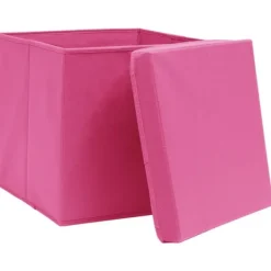 vidaXL Förvaringslådor För Hemmet-Förvaringslådor med lock 4 st 28x28x28 cm rosa