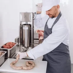 Jerkyspruta-Fyllmedel, vertikal korvfyllare, manuell, 5 l + 4 trattar