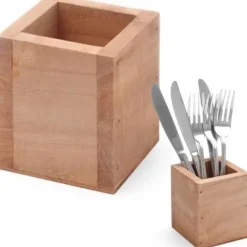 Fyrkantig bestickbehållare i trä 80x80x95 mm - Hendi 664186