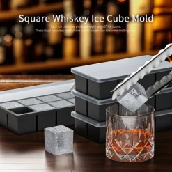 Isformar-Fyrkantig isbitslåda i silikon med lock - Enkel urtagning av isbitar för whisky 8-grid