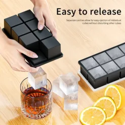 Isformar-Fyrkantig isbitslåda i silikon med lock - Enkel urtagning av isbitar för whisky 8-grid