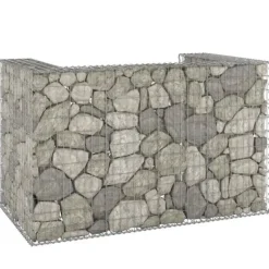 Gabionmur för soptunnor - Stabil stenkorg i galvaniserat stål | Storlek: 180x100x110 cm