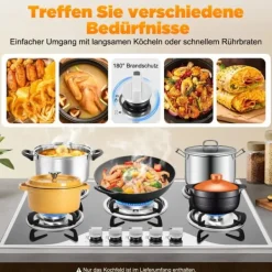 Gashäll - Inbyggnad/Bänkskiva - 5 Brännare - Härdat Glas - Gjutjärnsgaller - Elektronisk Tändning - Gasol/Naturgas