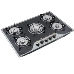 Gashäll - Inbyggnad/Bänkskiva - 5 Brännare - Härdat Glas - Gjutjärnsgaller - Elektronisk Tändning - Gasol/Naturgas