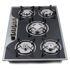 Gashäll - Inbyggnad/Bänkskiva - 5 Brännare - Härdat Glas - Gjutjärnsgaller - Elektronisk Tändning - Gasol/Naturgas