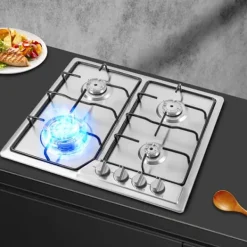 Gaskök, 4 brännare, inbyggd design, 58 x 50 cm dimensioner, rostfritt stålmaterial, naturgas typ