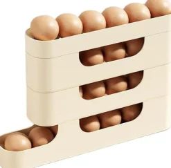 Behållare För Matförvaring-Ägghållare för - Kylskåpsäggdispenser för kylskåp, bilrullning - 4 nivåer - Platsbesparande stor kapacitet