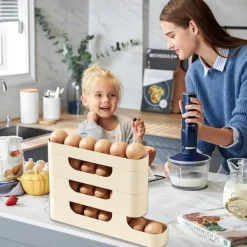 Behållare För Matförvaring-Ägghållare för - Kylskåpsäggdispenser för kylskåp, bilrullning - 4 nivåer - Platsbesparande stor kapacitet