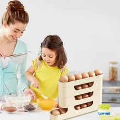 Behållare För Matförvaring-Ägghållare för - Kylskåpsäggdispenser för kylskåp, bilrullning - 4 nivåer - Platsbesparande stor kapacitet