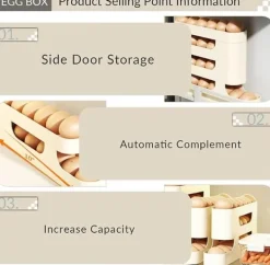 Behållare För Matförvaring-Ägghållare för - Kylskåpsäggdispenser för kylskåp, bilrullning - 4 nivåer - Platsbesparande stor kapacitet