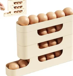 Behållare För Matförvaring-Ägghållare för - Kylskåpsäggdispenser för kylskåp, bilrullning - 4 nivåer - Platsbesparande stor kapacitet