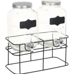 Glasbehållare med stativ 2-pack - Vintage dryckesdispenser | Volym: 2 x 4 L | Färg: Transparent