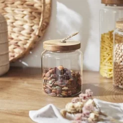 Förvaringsburkar-Glasburk med akacialock 13 cm