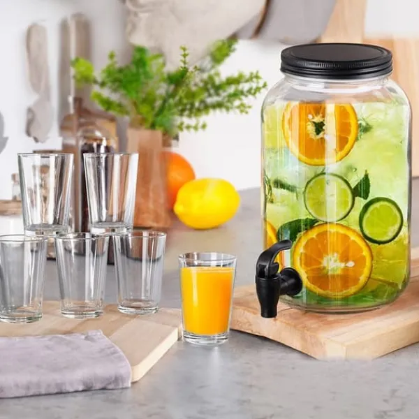 Dryckesautomater-Glasburk med kran 3,2 l + 12 glas 200 ml