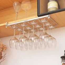 Vinglashängen-Glashängare i rostfritt stål för hyllmontering – 4 rader