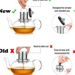 Glaskanna för spishäll för teälskare - 1000 ml med teinfuser för att se te och blommor blomma