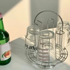 Vinflaskhållare-Glaskoppshållare i rostfritt stål för festförvaring och dränering