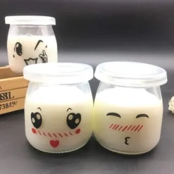 Glaspuddingburk med yoghurt, 10 st 100 ml söta ansikten med PE-lock, lämplig för sylt, honung, bröllopspresent