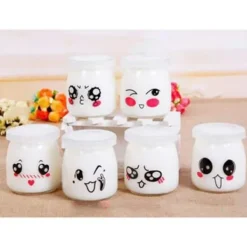 Glaspuddingburk med yoghurt, 10 st 100 ml söta ansikten med PE-lock, lämplig för sylt, honung, bröllopspresent