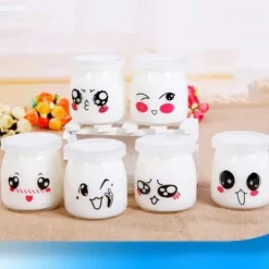 Glaspuddingburk med yoghurt, 10 st 100 ml söta ansikten med PE-lock, lämplig för sylt, honung, bröllopspresent