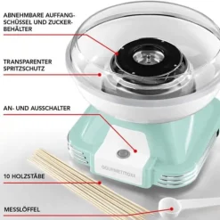 Maskiner För Spunnet Socker-GOURMETmaxx Sockervaddmaskin 500W mint/vit
