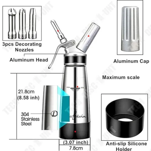Gräddevisp - TD - 500ml - Aluminium - Ergonomisk - 3 st rostfria munstycken
