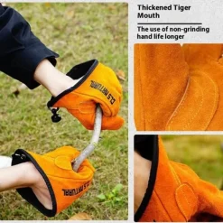 Grytlappar & Grillvantar-Grillhandskar i spaltläder värmeisolerande skållningsskyddande handskar