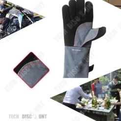 Grillhandske - Halkfri - Hållbart läder - Storlek 14.5cm - Längd 35-40cm - Grå