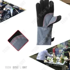 Grillhandske - Halkfri - Hållbart läder - Storlek 14.5cm - Längd 35-40cm - Grå