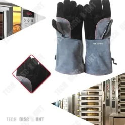 Grillhandske - Halkfri - Hållbart läder - Storlek 14.5cm - Längd 35-40cm - Grå