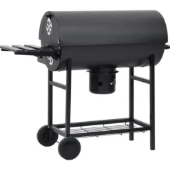 Grilltunna med hjul och bord svart stål 115x85x95 cm - Kolgrill - Kolgrillar - Home & Living