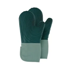 Grytlappar & Grillvantar-Gröna Värmebeständiga Ugnshandskar med Ribbad Design - Köksvantar (1 Par)