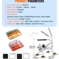 Grönsaksskivare, Kommersiell Manuell Rostfri, 1/4x3/8x1/2 tum, Silver