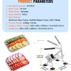 Grönsaksskivare, rostfritt stål och aluminiumlegering, 1/4 tum, manuell, skivare