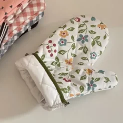 Halkfria blomgräsugnshandskar - Värmebeständiga vantar för matlagning