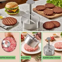 Pressar-Hamburgarpress i rostfritt stål 304 – justerbar och hållbar köttpress , non-stick form för perfekta hamburgare