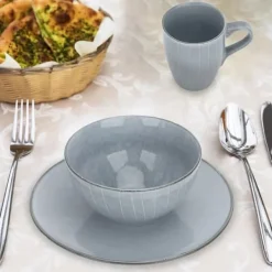 Tallrikar & Bordsserviser-Högkvalitativ grå servis i 12 delar för frukost, lunch och middag - middagsservis frukostservis