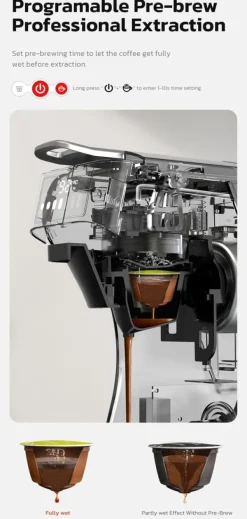 Kaffemaskiner & Espresso-Hibrew H1B 6-i-1 kapselbryggmaskin med 20 bar högtryckspump och OPV-tryckavlastningsventil, interaktiv pekskärm – vit