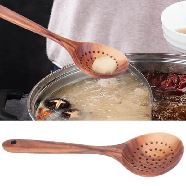 Hålslev Trä Långt Handtag Skimmer Scoop Köksredskap Matlagning Köksredskap