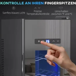 Vinkylar-HOMCOM Vinkyl 12 Flaskor 30L 8-18°C Termoelektrisk Flaskkyl med Glasdörr, Dryckeskyl med LED-lampa, Svart Metall