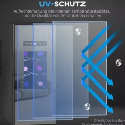 Vinkylar-HOMCOM Vinkyl 12 Flaskor 30L 8-18°C Termoelektrisk Flaskkyl med Glasdörr, Dryckeskyl med LED-lampa, Svart Metall