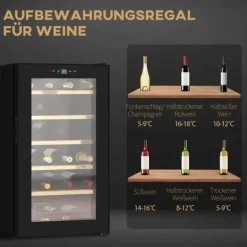 Vinkylar-HOMCOM Vinkylskåp, 65 L Dryckeskyl för 24 Flaskor, Flaskkyl, Vinklimaskåp med Invändig Belysning, 5-20°C, Touch, Svart