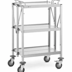 Tillbehör För Matservering-Hopfällbar serveringsvagn, rostfritt stål, 3 hyllplan, upp till 90 kg