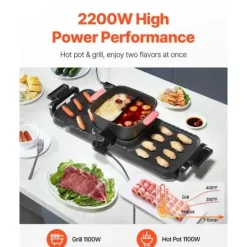 Hot Pot Grill 2300W, 2-i-1 Elektrisk, Rökfri med Avtagbar Kokplatta, Perfekt för Hem & Festbruk