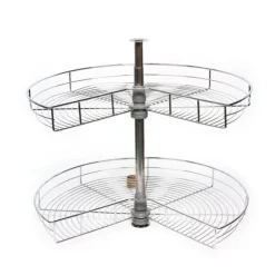 Hörnkarusell för köksskåp - Svängbar Halvcirkelkorg - 270° Rotation - Höjdjusterbar 71 cm - 2 Nivåer - Järn - Silver